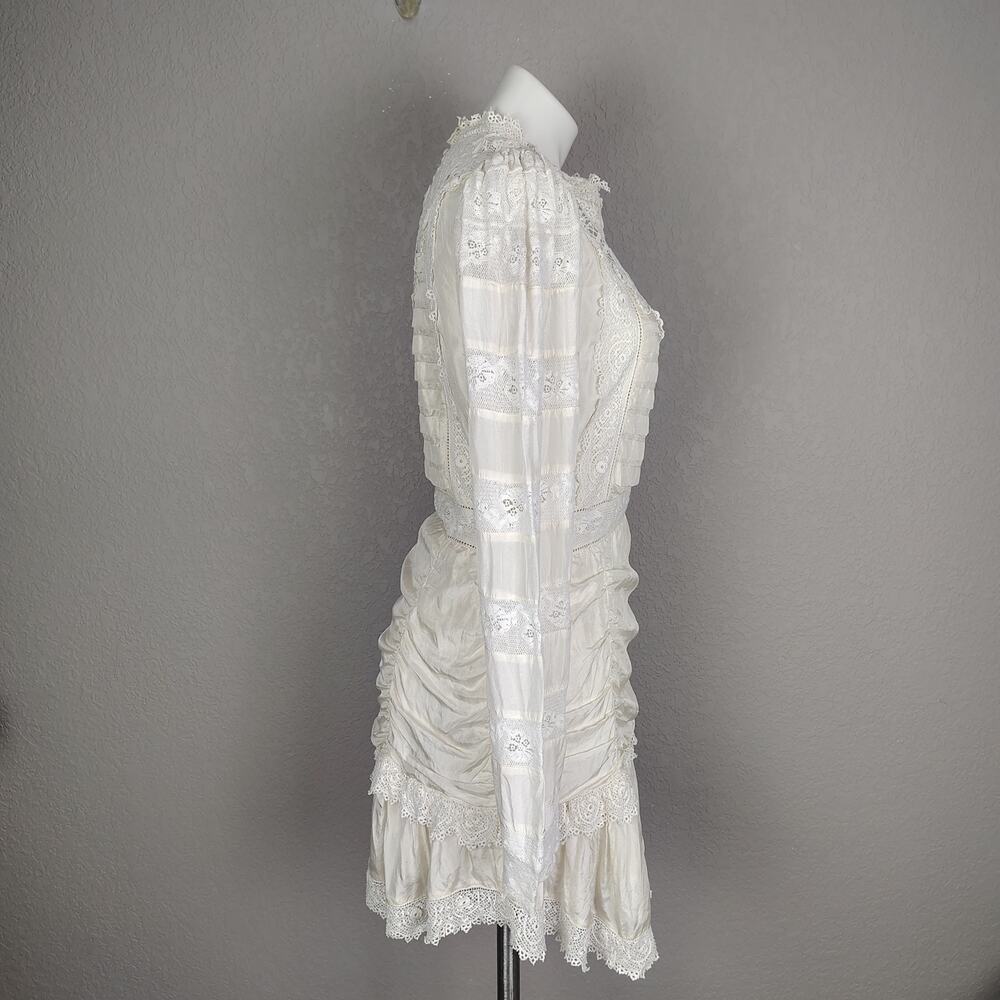 Loveshackfancy Harmon Silk Victorian High Neck Lace Mini Dress White Cream Sz 10 - Picture 4 of 16